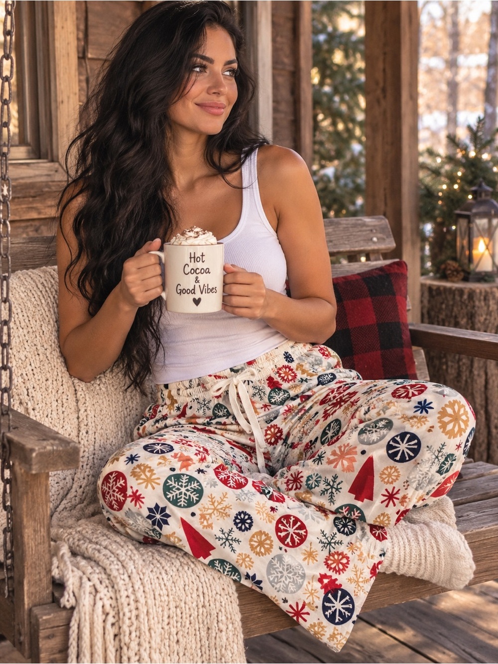 Little Sleepies White Multi Festive Wide-Leg Lounge Pants Christmas snowflakes